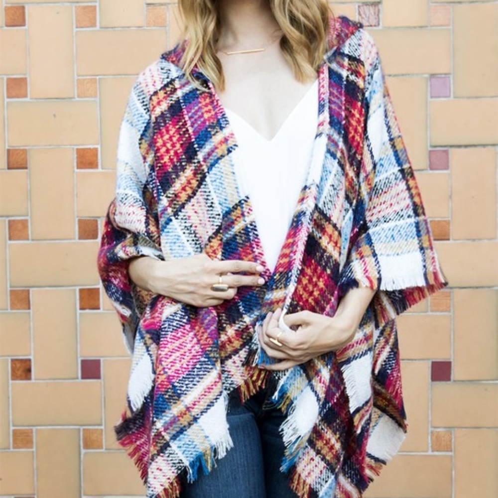 Gracelyn Magenta Hooded Plaid Kimono Top - Picture 7 of 8